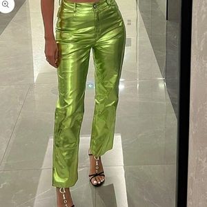 Green Metallic Faux Leather pants